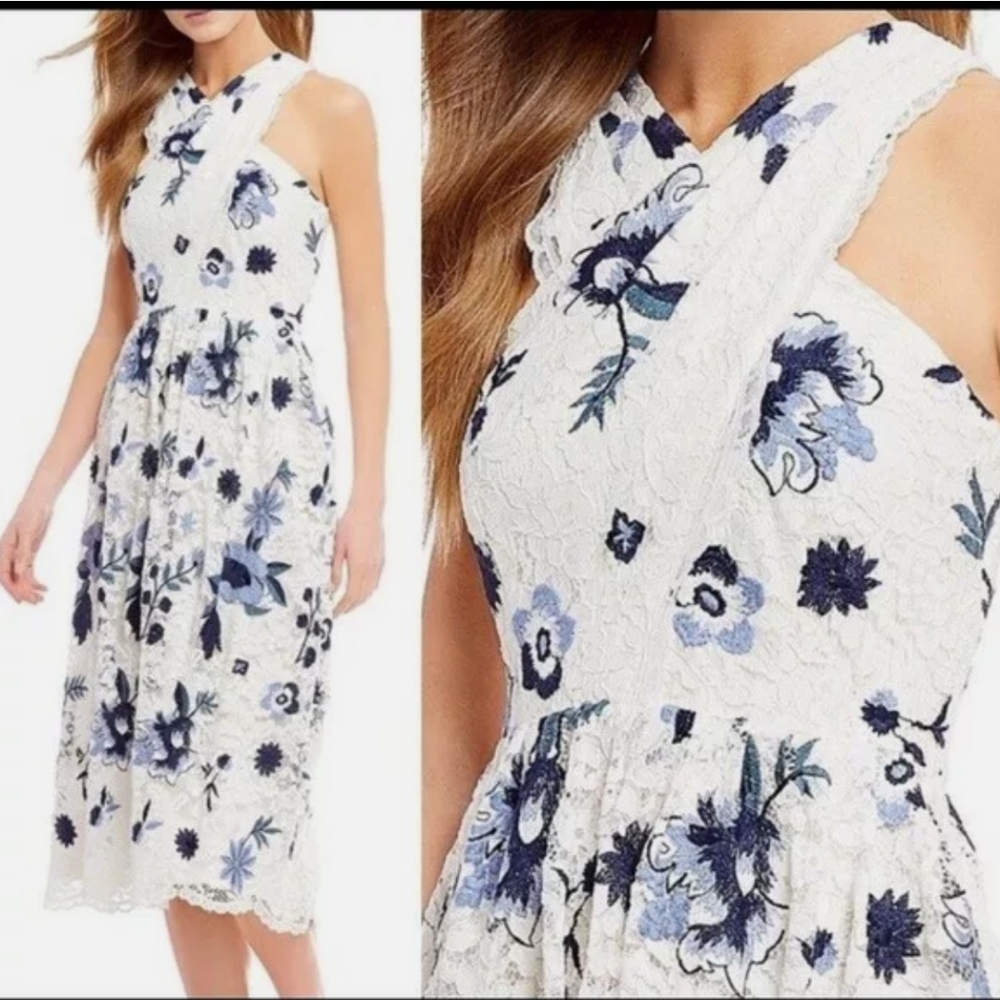 Tahari Arthur S. Levine Lace Halter Midi Dress